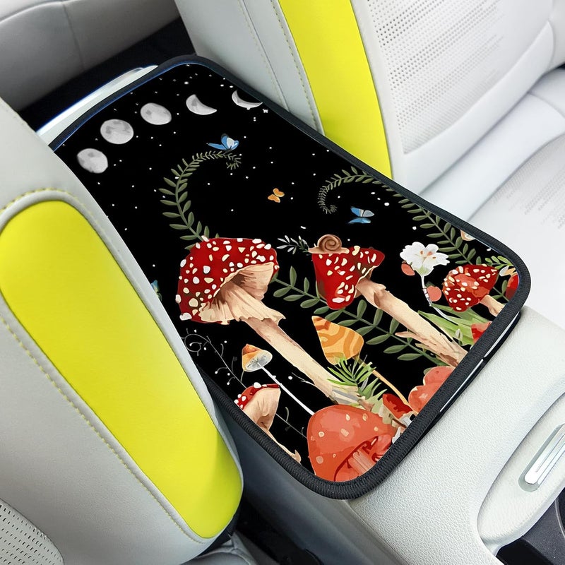 Adastrah Red Mushroom Auto Center Console Pad,Soft Waterproof Car Center Console Cover Auto Armrest Seat Box Cover Protector for Most Vehicle SUV Truck Car - Image 1